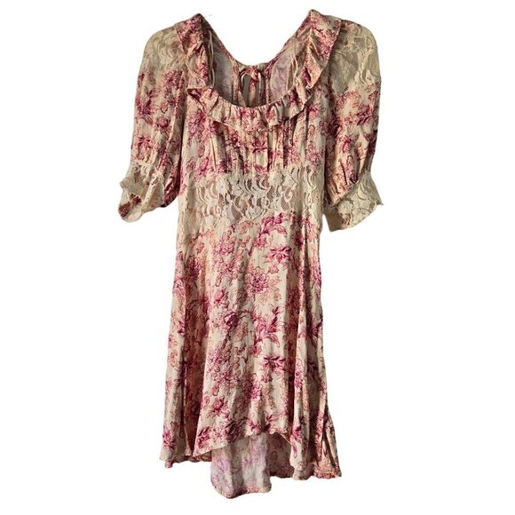 Free People Lucie Mini Dress Tie Open Back Lace Detail Puff Sleeves Size 0 - Picture 2 of 11